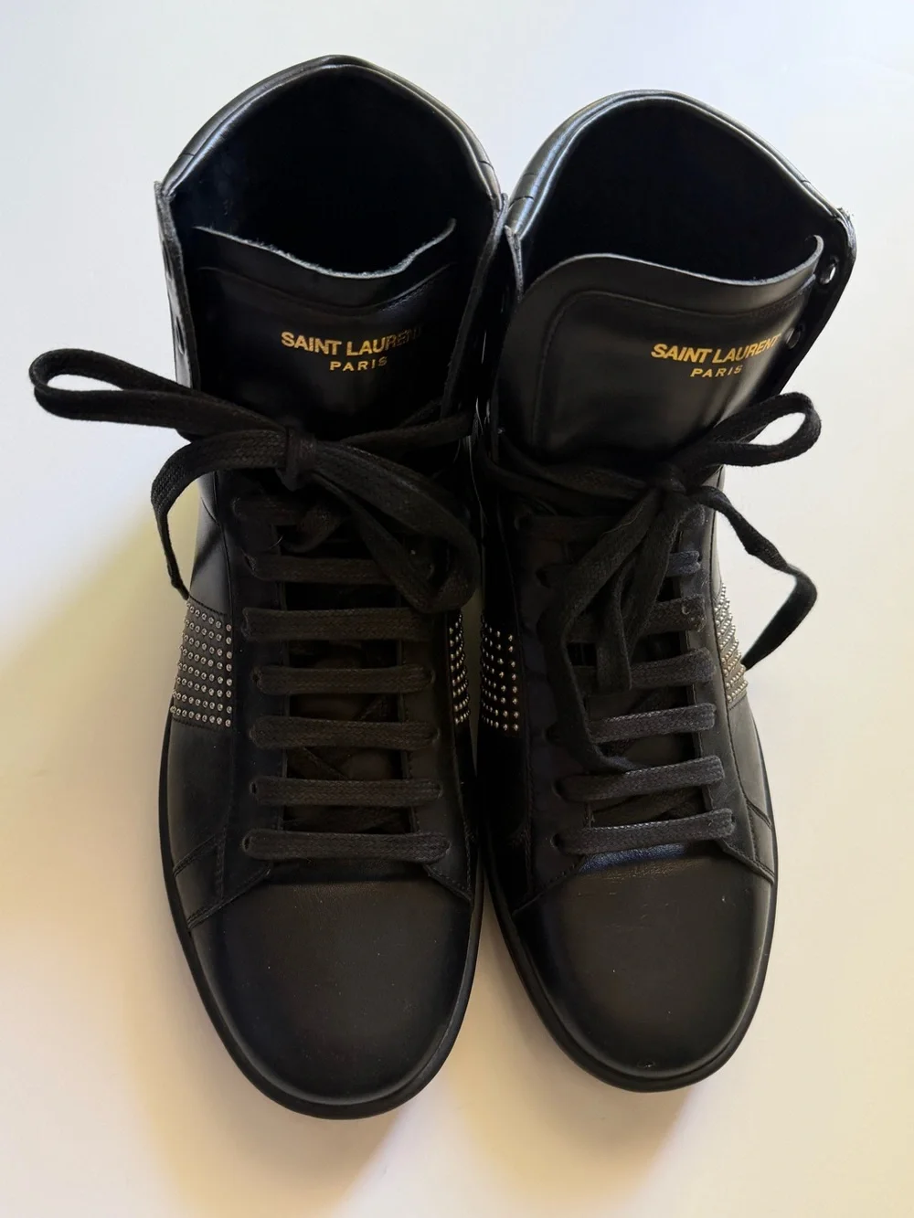 Yves Saint Laurent Black Leather Studded High Top Sneakers Size 39